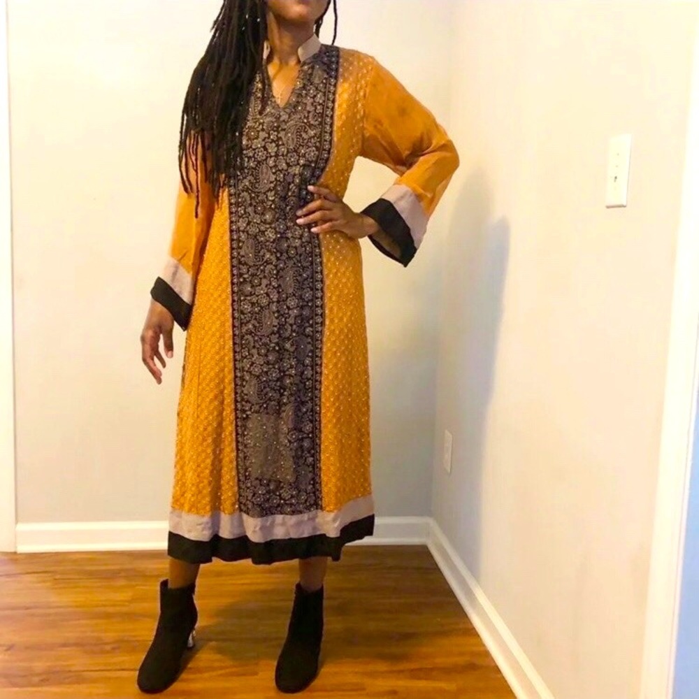 Handmade Kaftan Tunic Dress Sleeves Metallic SM